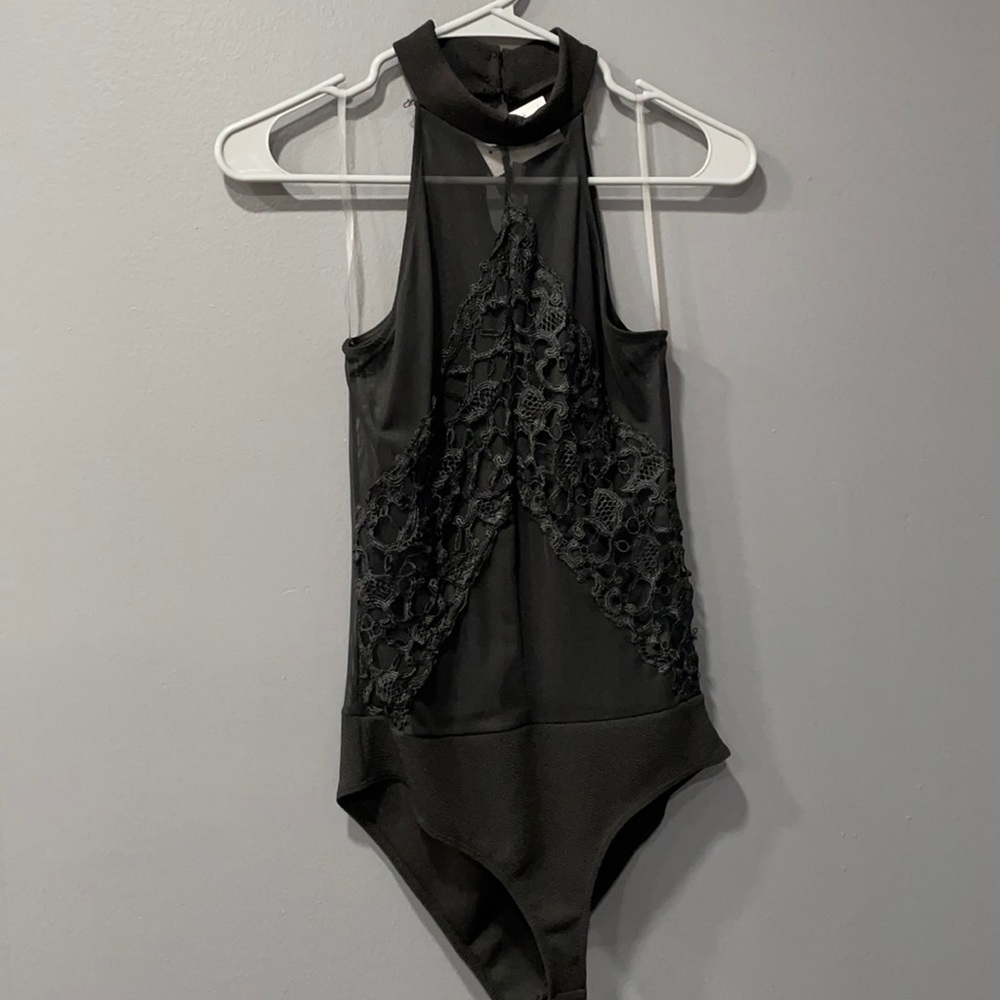 Size Medium black sheer halter leotard
